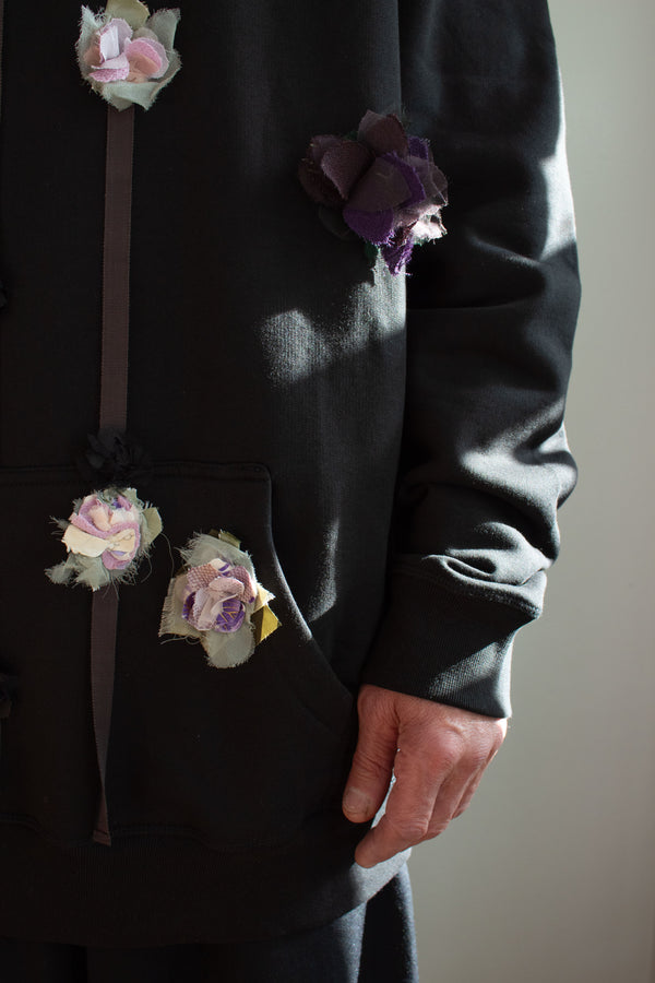 N° 306 multi crushed blooms heavyweight brushed hoodie - nasu eggplant / sumi black