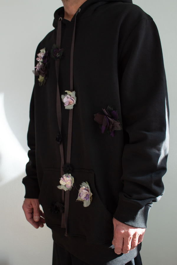 N° 306 multi crushed blooms heavyweight brushed hoodie - nasu eggplant / sumi black