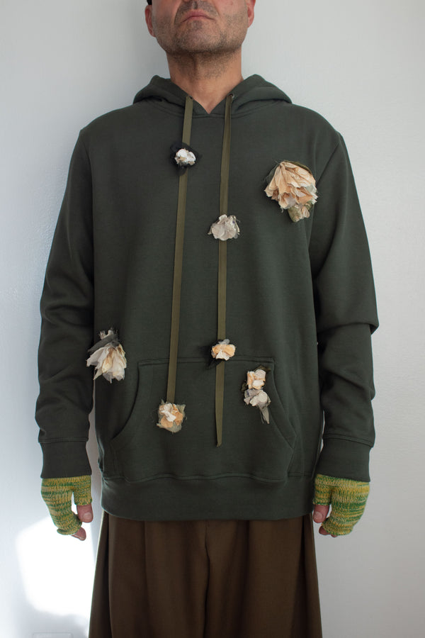 N° 306 multi crushed blooms heavyweight brushed hoodie - chitose green