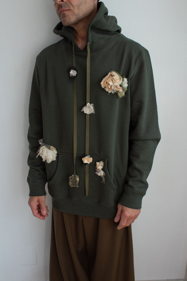 N° 306 multi crushed blooms heavyweight brushed hoodie - chitose green