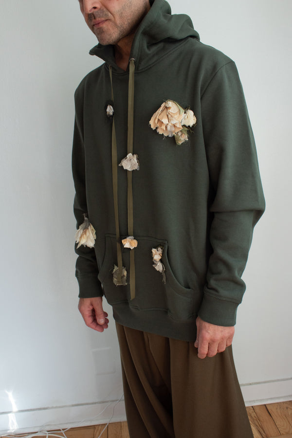 N° 306 multi crushed blooms heavyweight brushed hoodie - chitose green