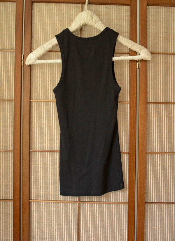 N° 354 womens fitted pressed flower rib tank - sumi black/ame pink (made to order)