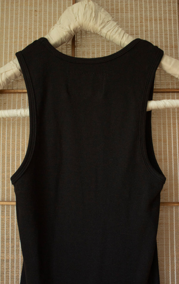 N° 354 womens fitted pressed flower rib tank - sumi black/ame pink (made to order)
