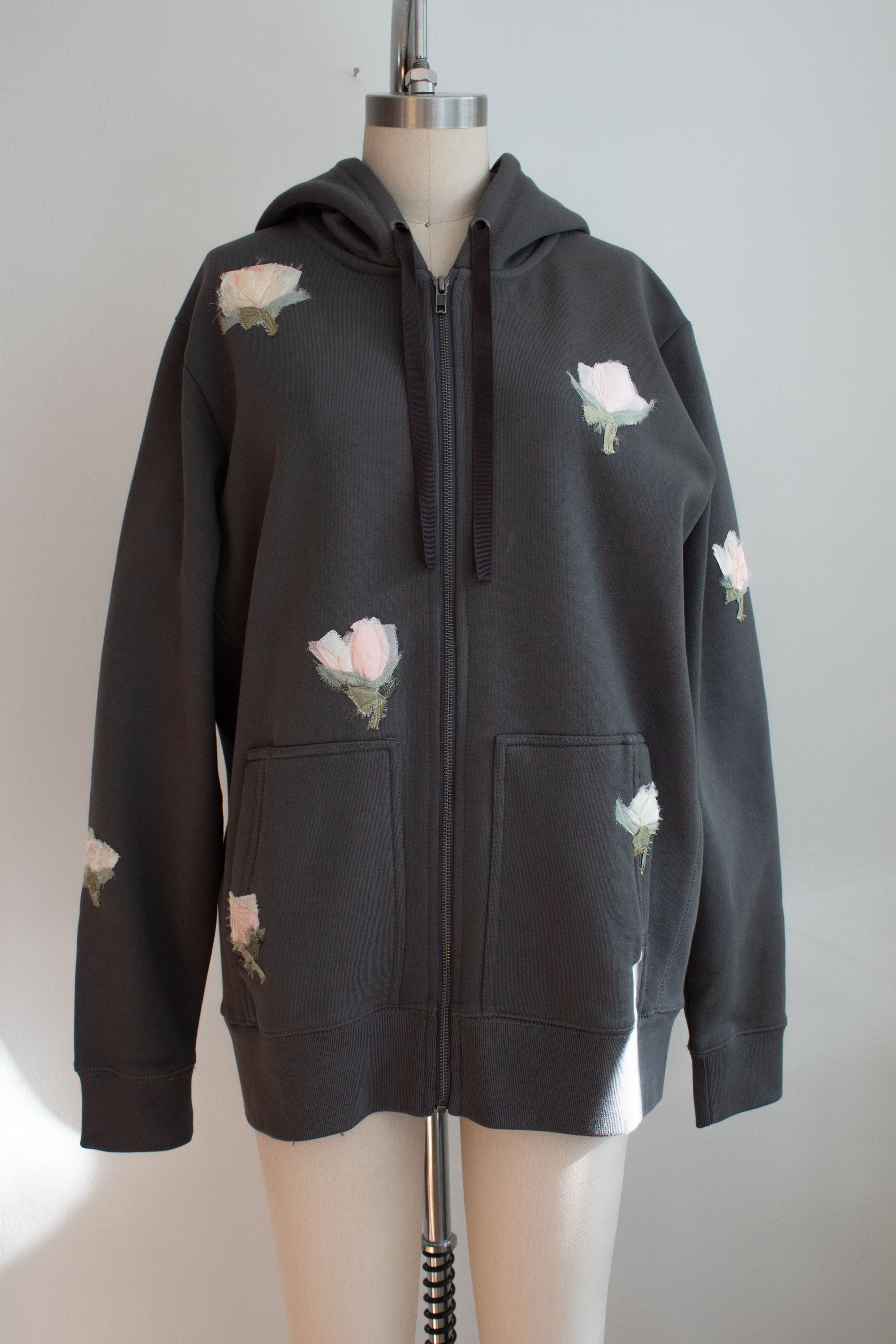 N° 306 multi pressed flower heavyweight brushed zip hoodie - serow grey