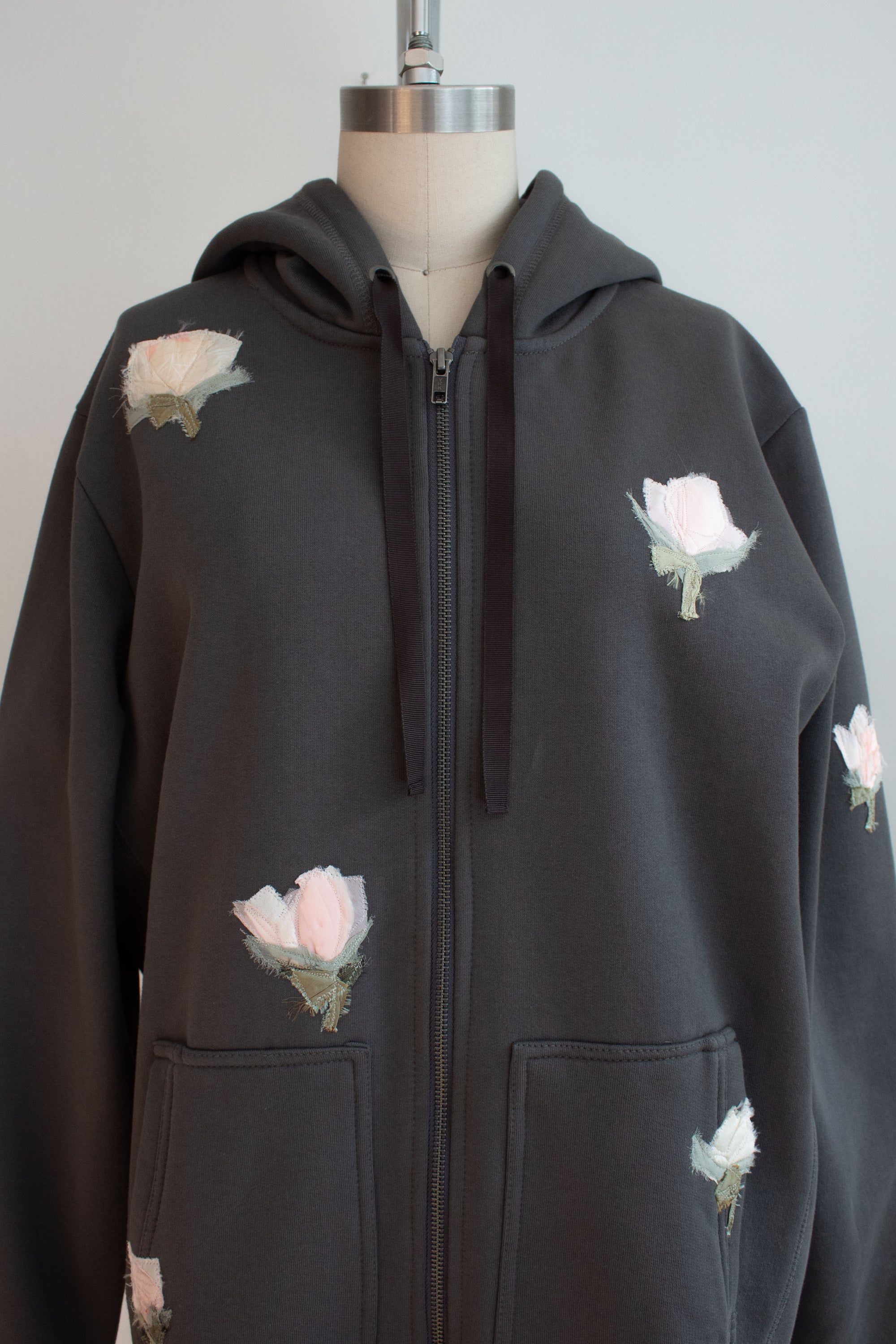 N° 306 multi pressed flower heavyweight brushed zip hoodie - serow grey