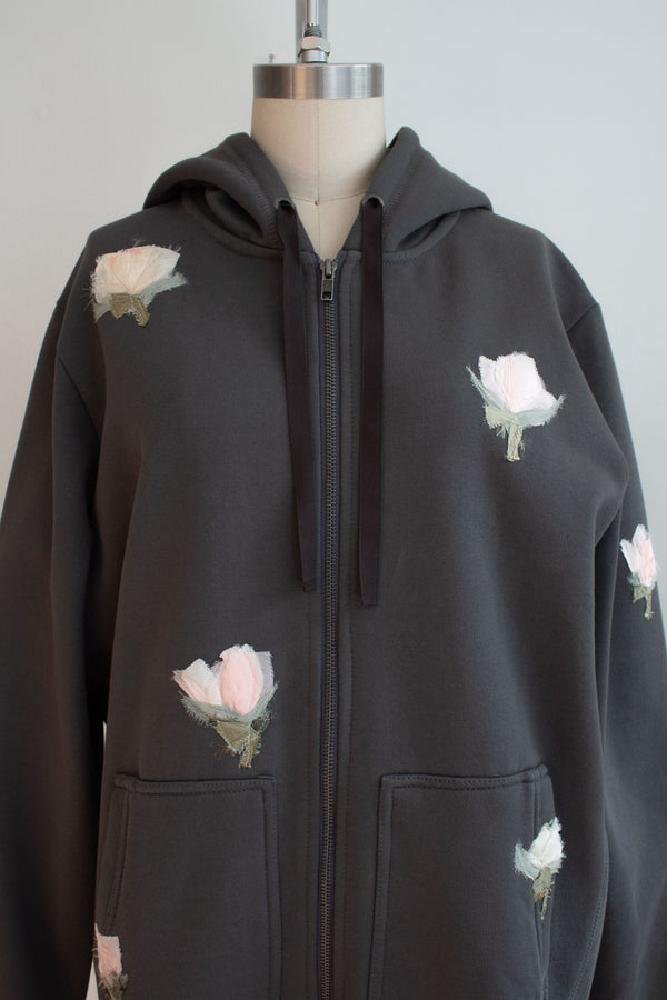 N° 306 multi pressed flower heavyweight brushed zip hoodie - serow grey