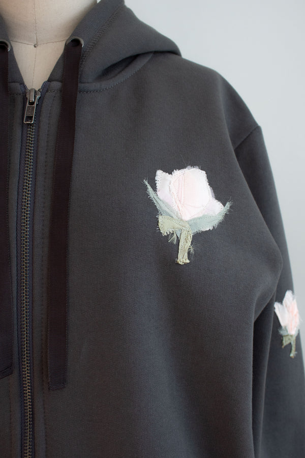 N° 306 multi pressed flower heavyweight brushed zip hoodie - serow grey