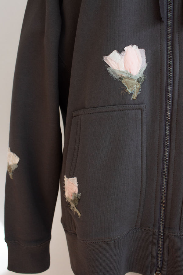 N° 306 multi pressed flower heavyweight brushed zip hoodie - serow grey
