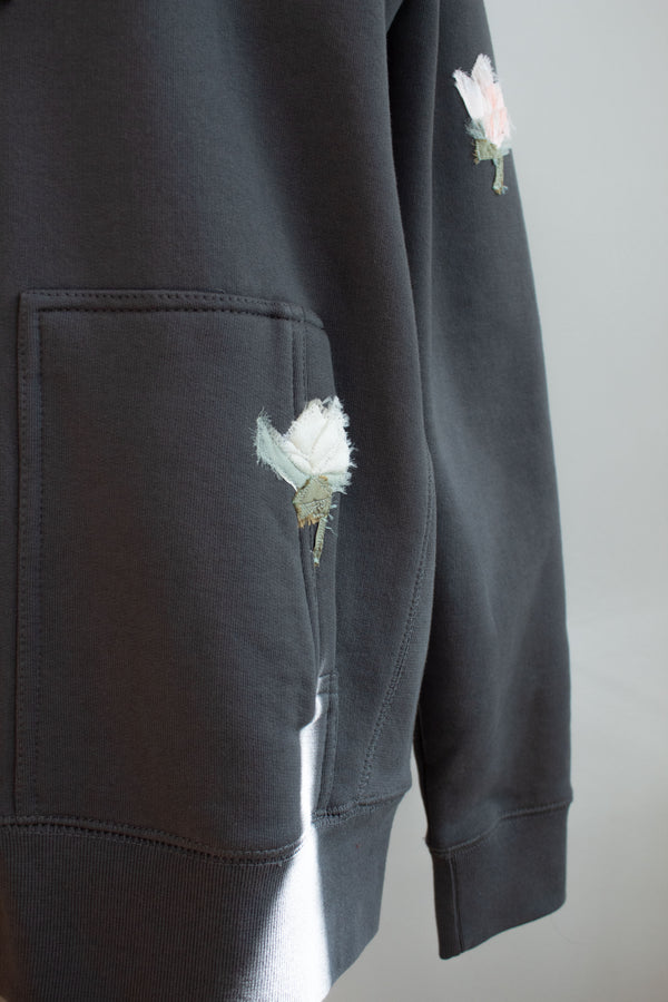 N° 306 multi pressed flower heavyweight brushed zip hoodie - serow grey