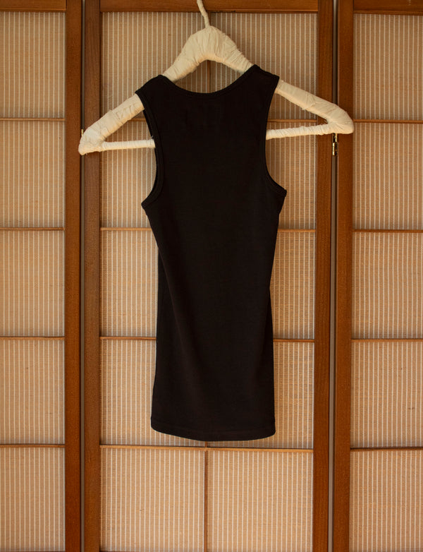 N° 354 womens fitted pressed flower rib tank - sumi black/yuki white (made to order)