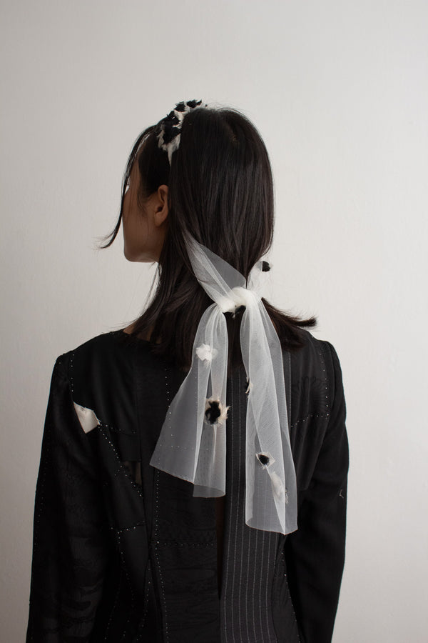 N° 91 crushed blooms headscarf- yuki white