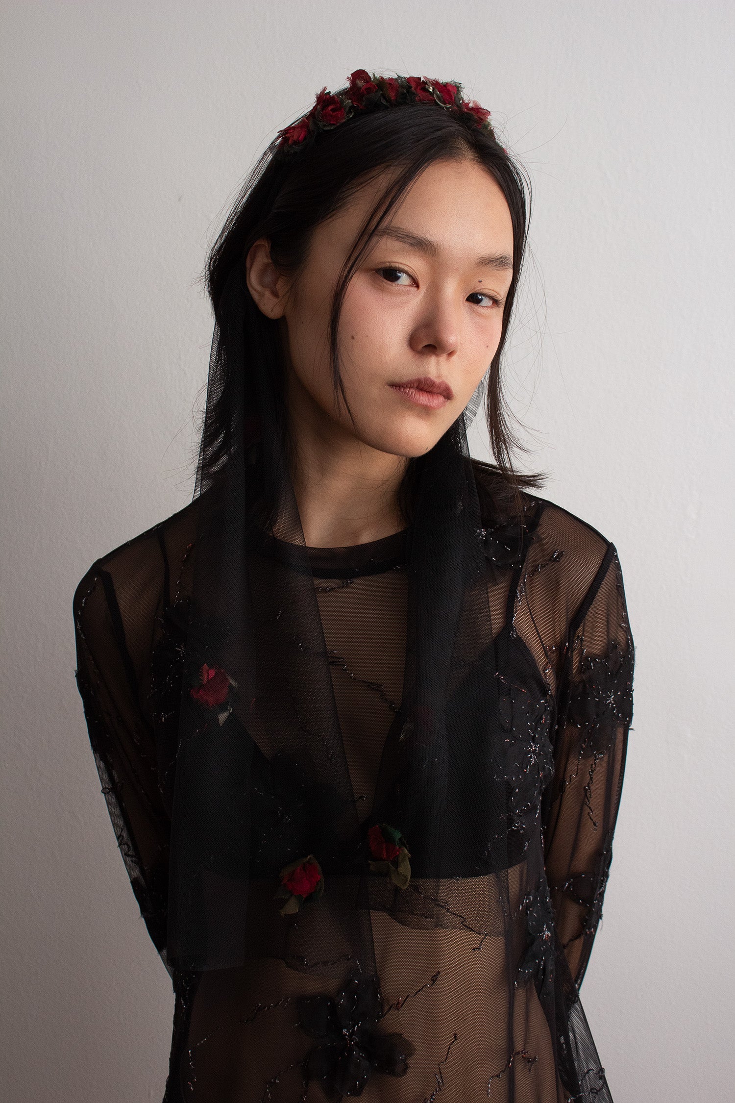 N° 91 crushed blooms headscarf- momiji red