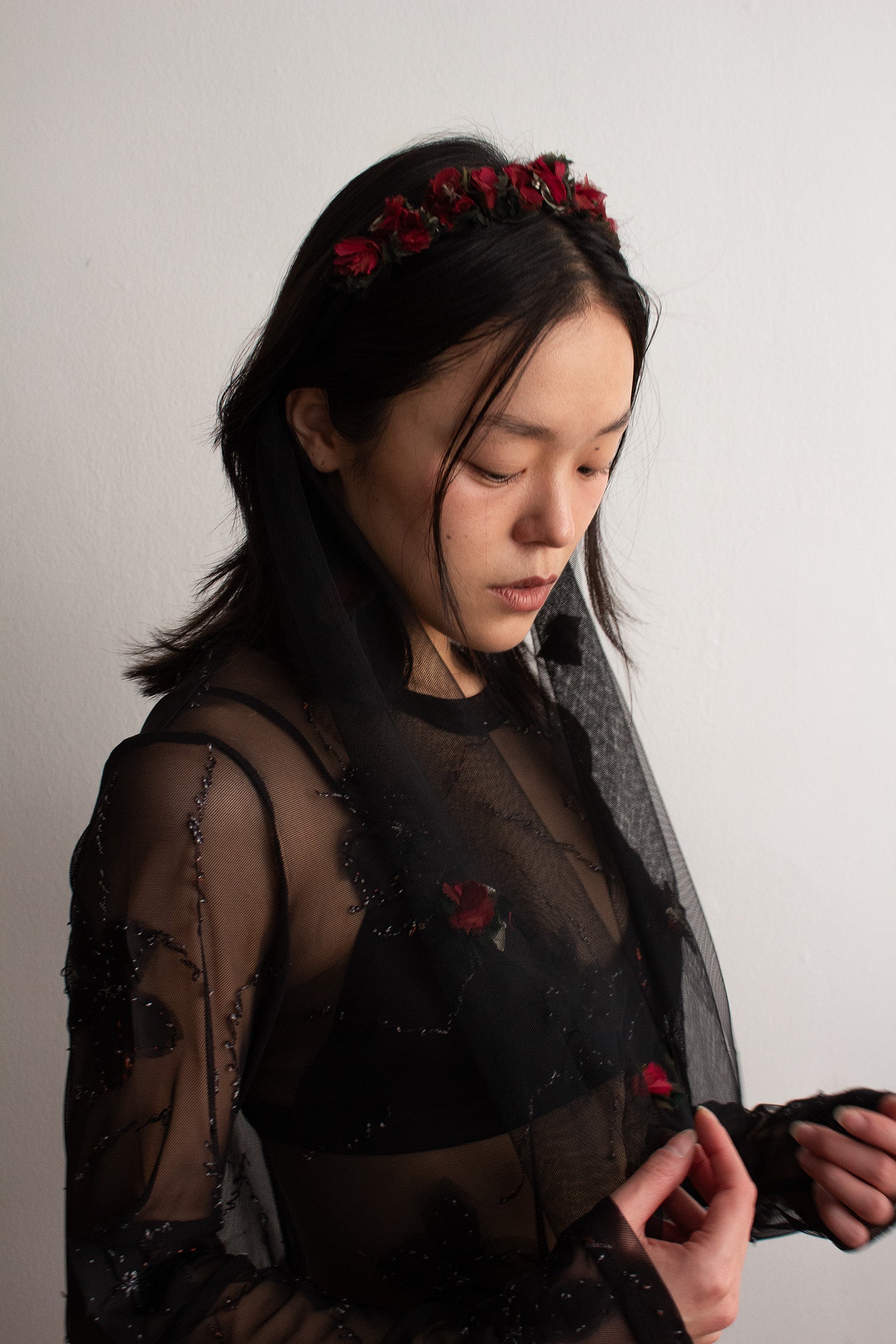 N° 91 crushed blooms headscarf- momiji red