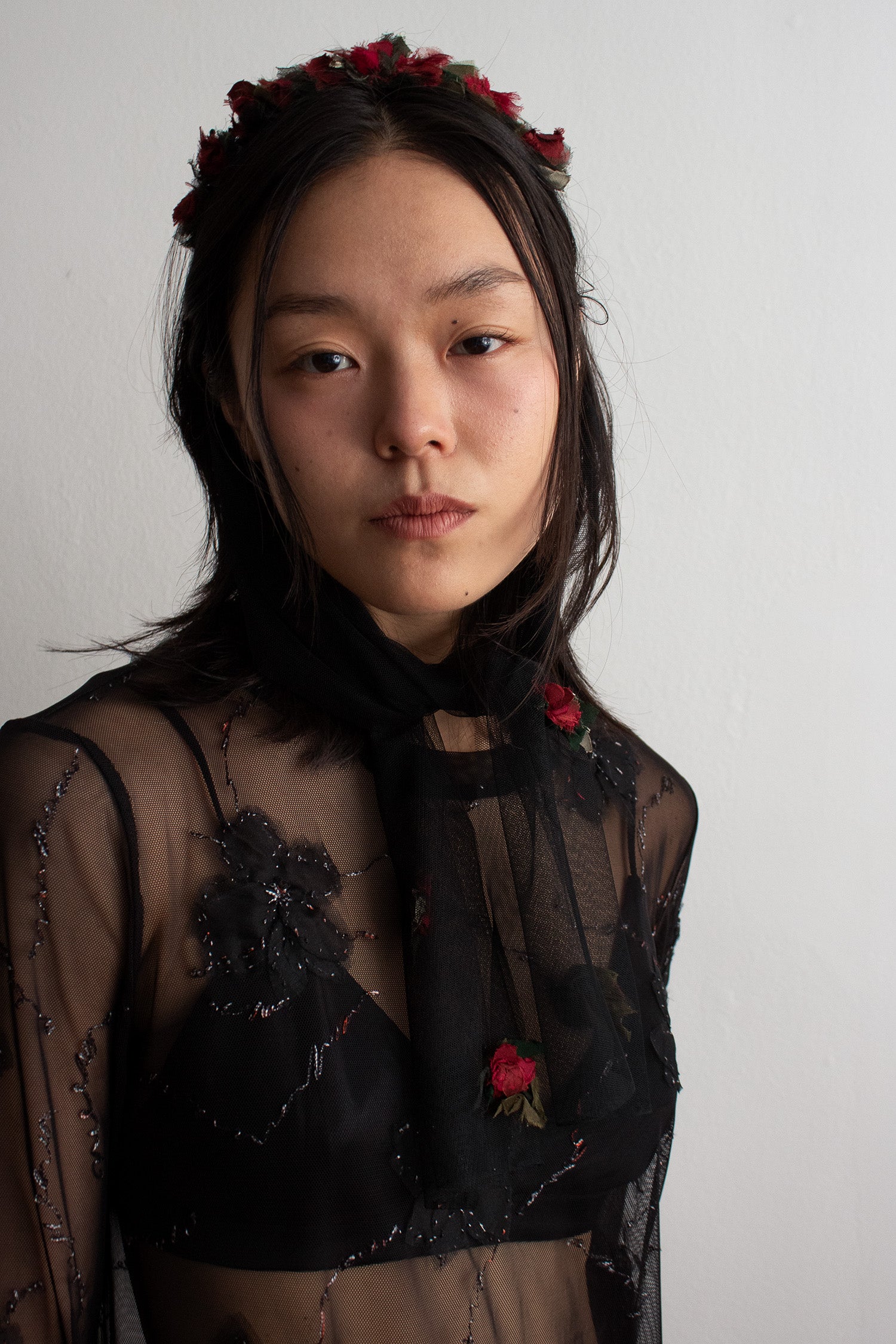 N° 91 crushed blooms headscarf- momiji red