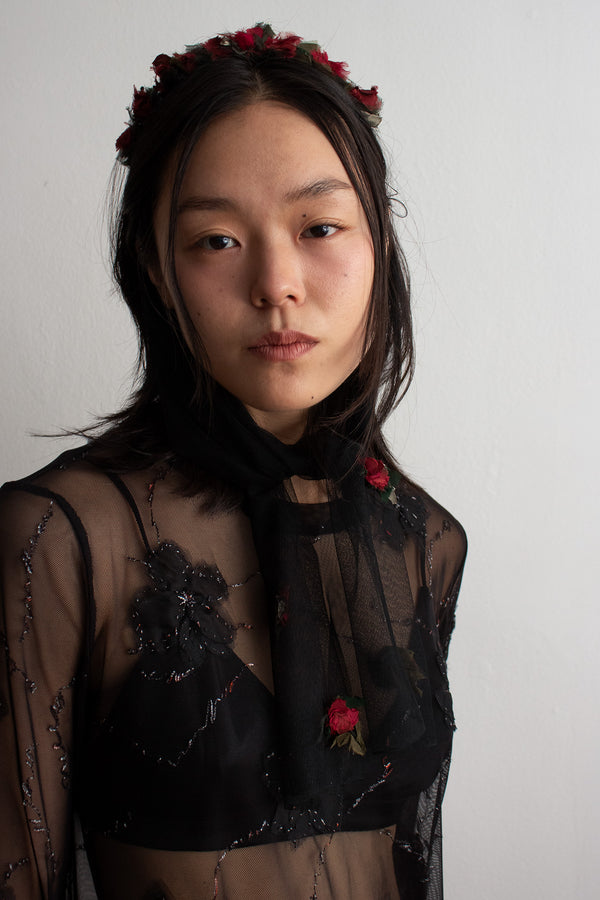 N° 91 crushed blooms headscarf- momiji red