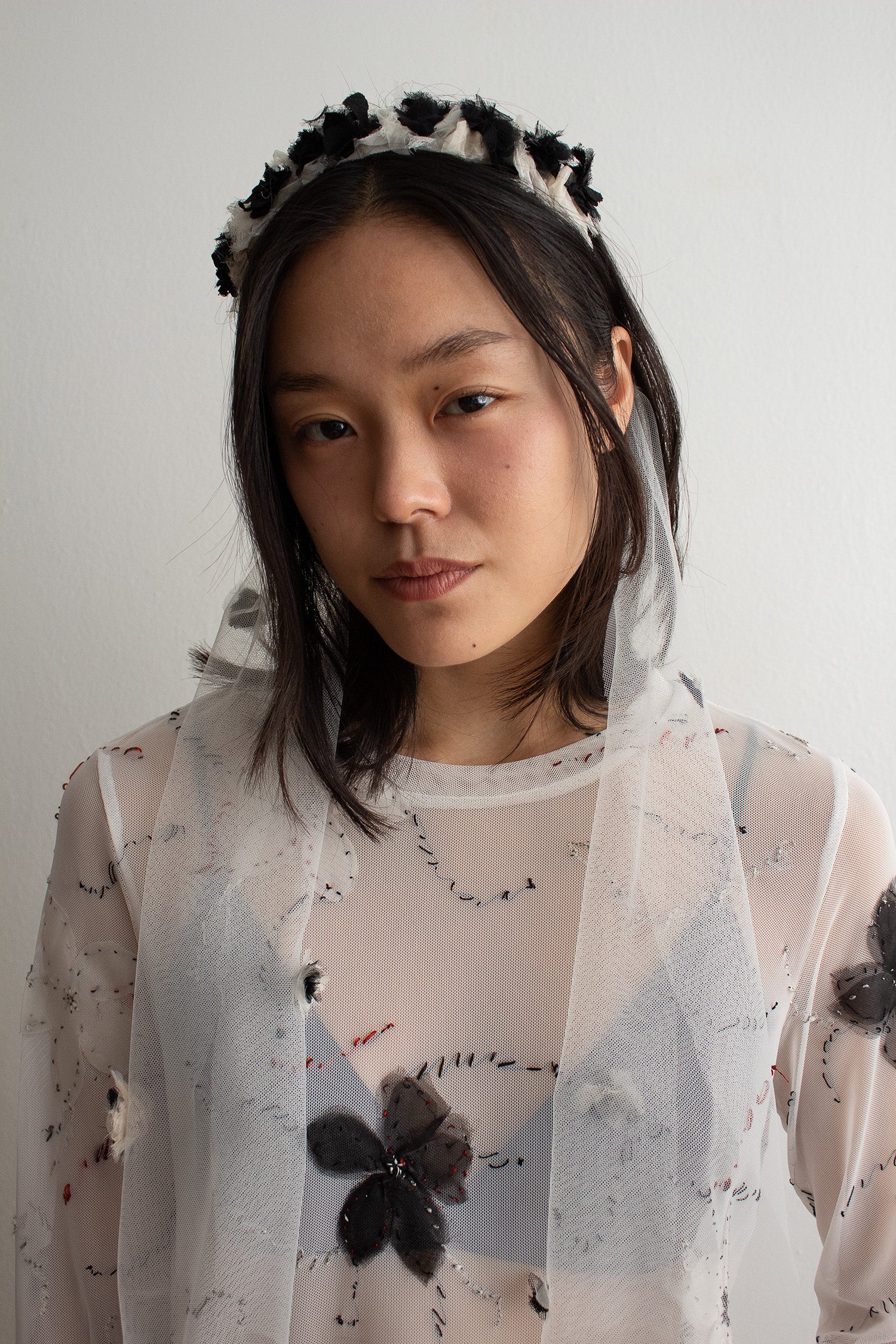 N° 91 crushed blooms headscarf- yuki white