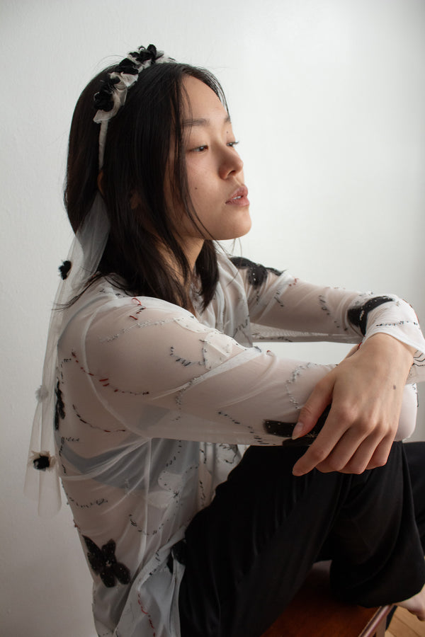 N° 91 crushed blooms headscarf- yuki white