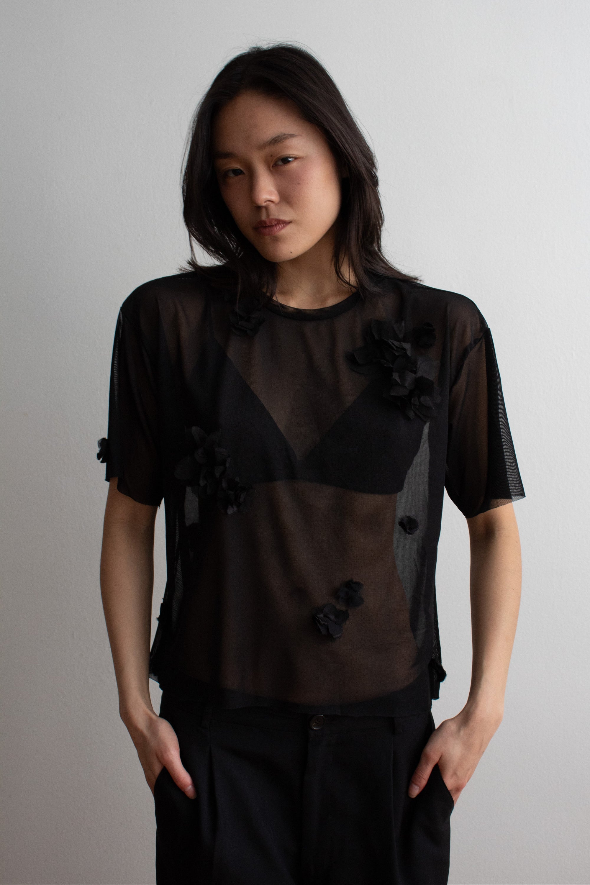 N° 94 crushed blooms oversized top - sumi black