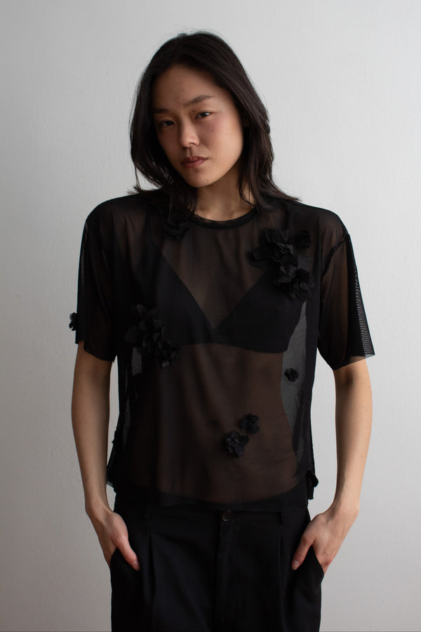 N° 94 crushed blooms oversized top - sumi black