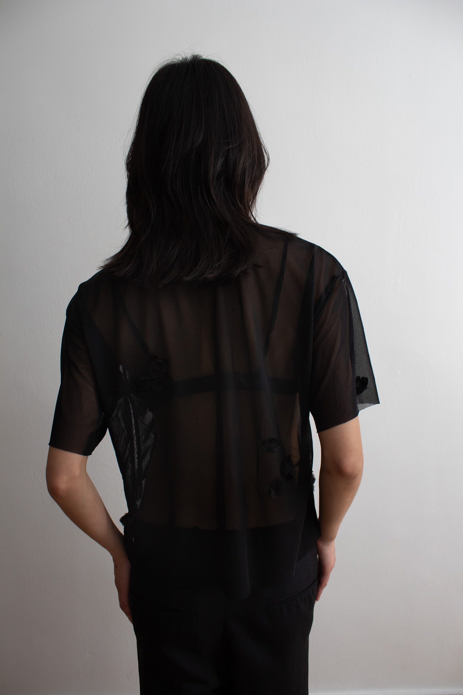 N° 94 crushed blooms oversized top - sumi black