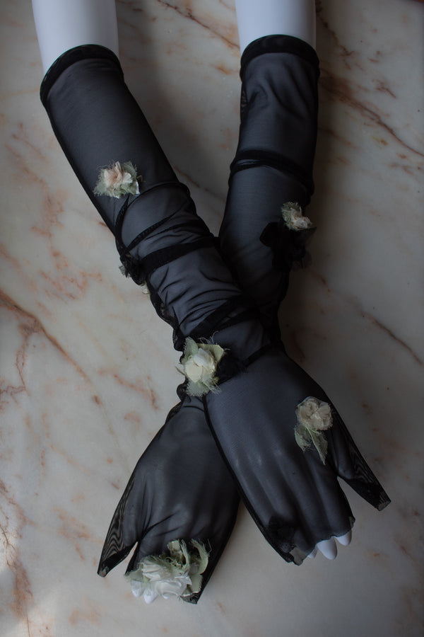 N° 90 crushed blooms fingerless gloves- yuki white