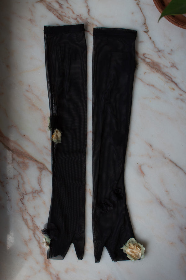 N° 90 crushed blooms fingerless gloves- usukiro yellow