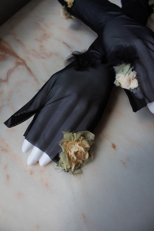 N° 90 crushed blooms fingerless gloves- usukiro yellow