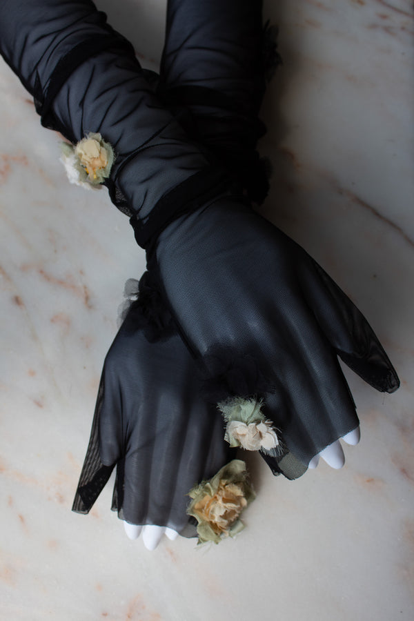 N° 90 crushed blooms fingerless gloves- usukiro yellow