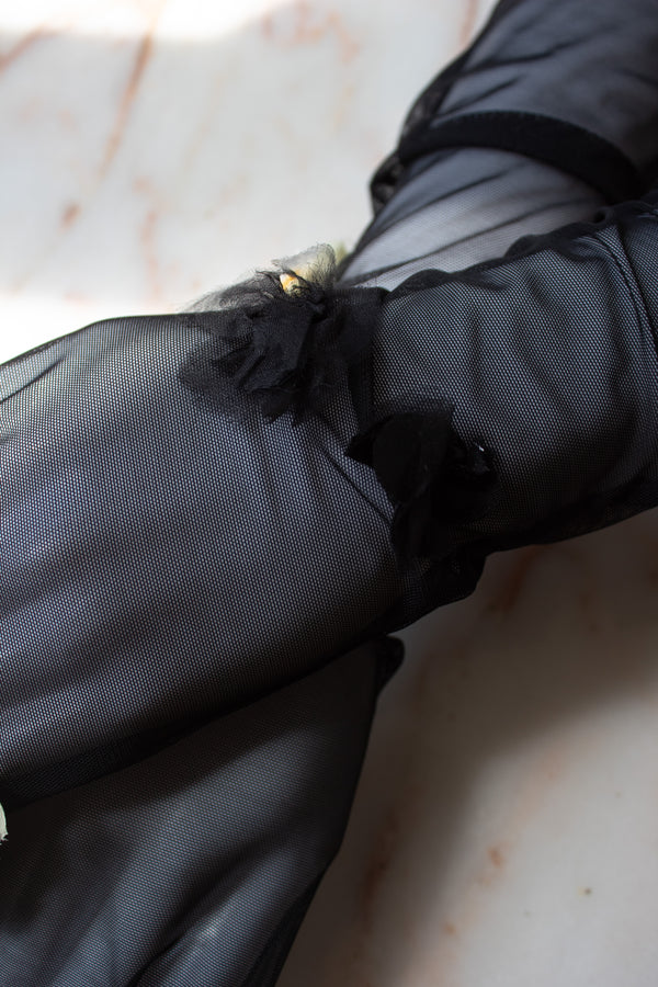 N° 90 crushed blooms fingerless gloves- usukiro yellow
