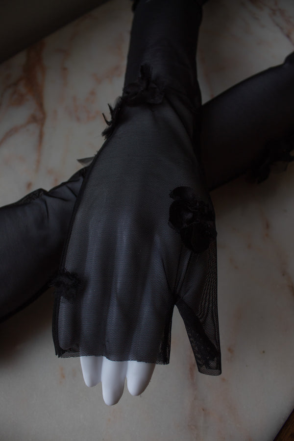 N° 90 crushed blooms fingerless gloves- sumi black