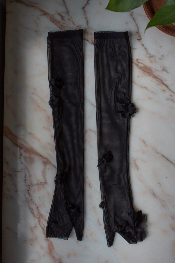 N° 90 crushed blooms fingerless gloves- sumi black