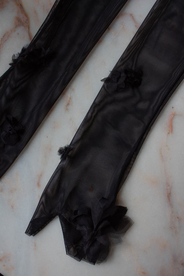 N° 90 crushed blooms fingerless gloves- sumi black