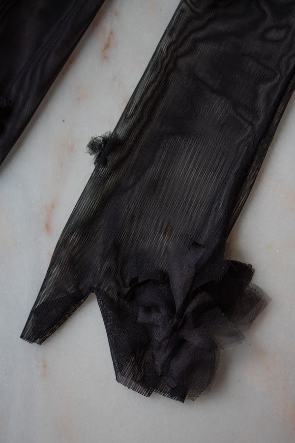 N° 90 crushed blooms fingerless gloves- sumi black