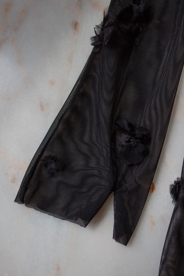N° 90 crushed blooms fingerless gloves- sumi black