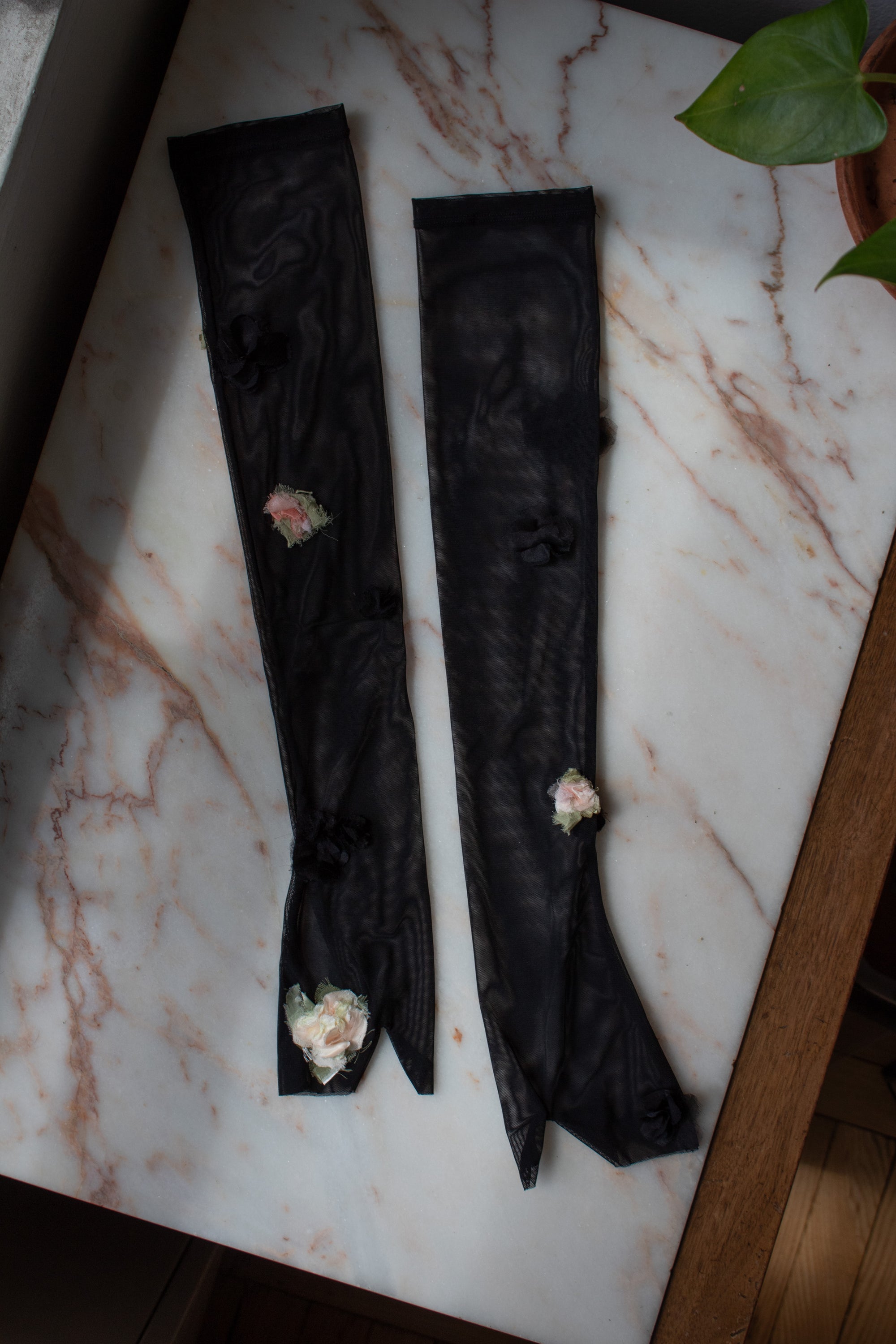 N° 90 crushed blooms fingerless gloves- ame pink