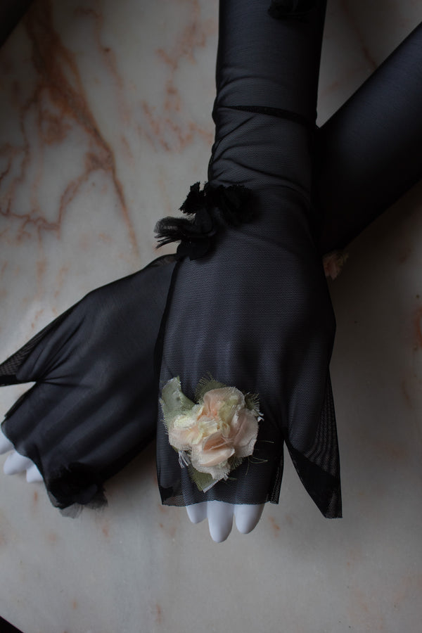 N° 90 crushed blooms fingerless gloves- ame pink