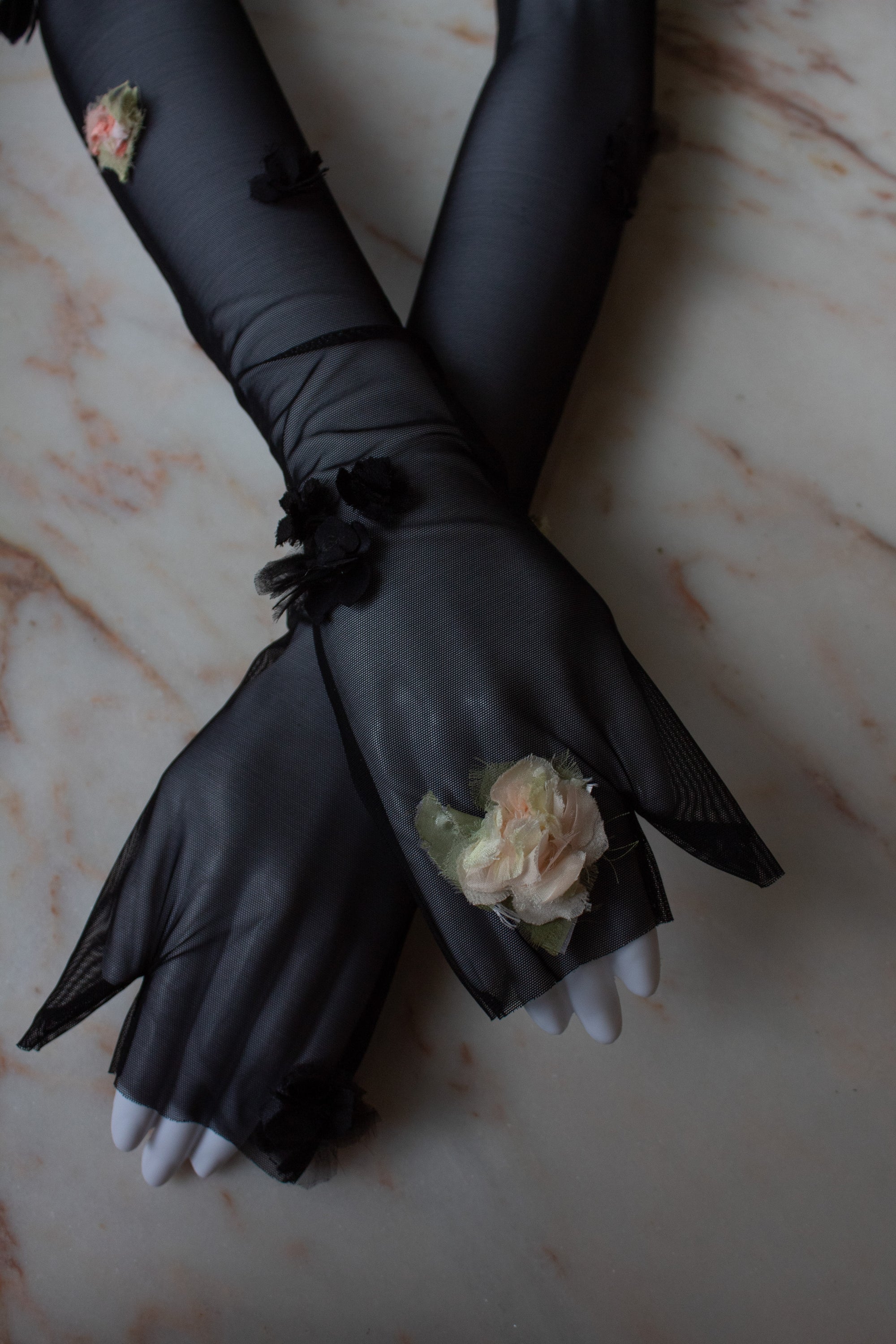 N° 90 crushed blooms fingerless gloves- ame pink