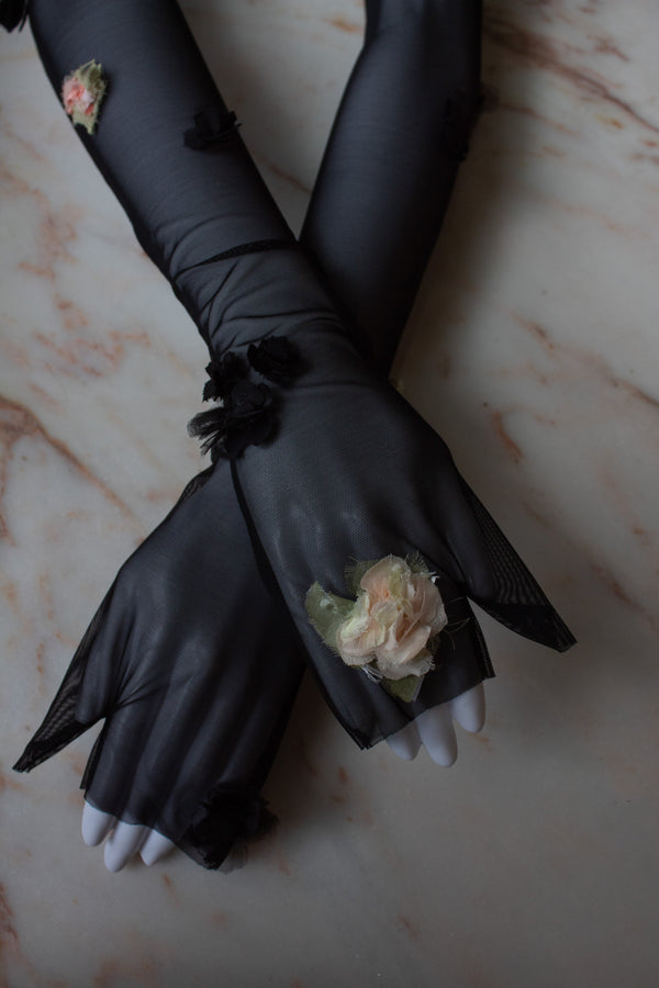 N° 90 crushed blooms fingerless gloves- ame pink