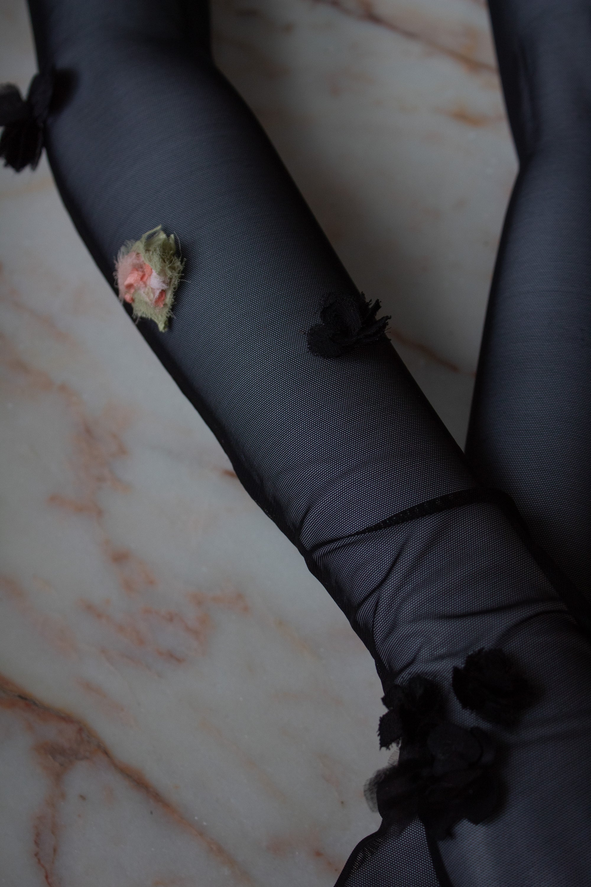 N° 90 crushed blooms fingerless gloves- ame pink
