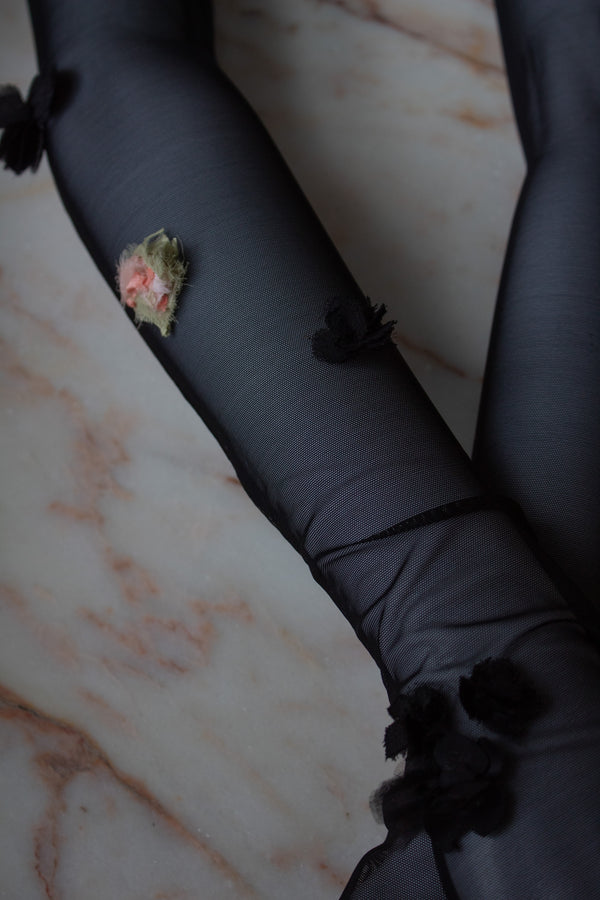 N° 90 crushed blooms fingerless gloves- ame pink
