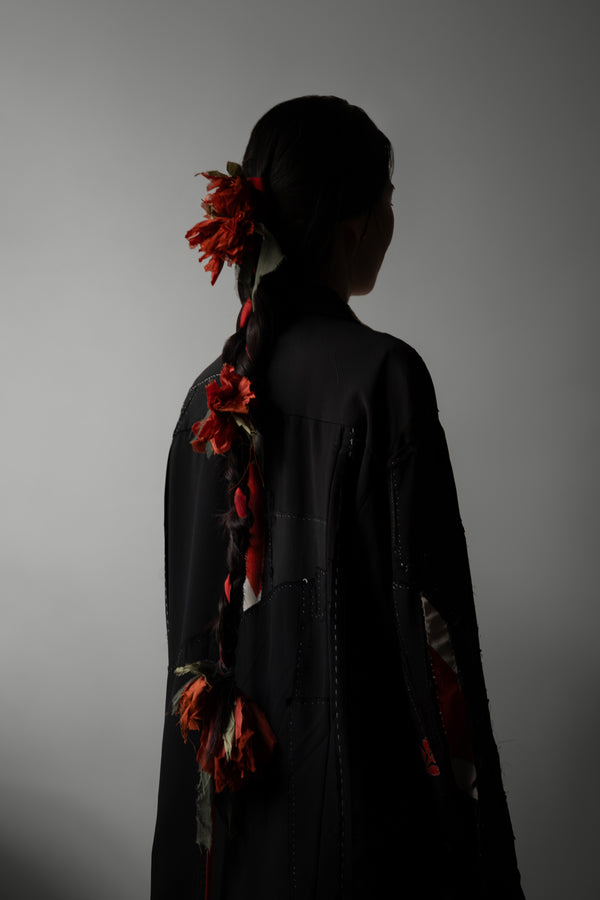 N° 155 falling flower accessory - ume red - L (made to order)